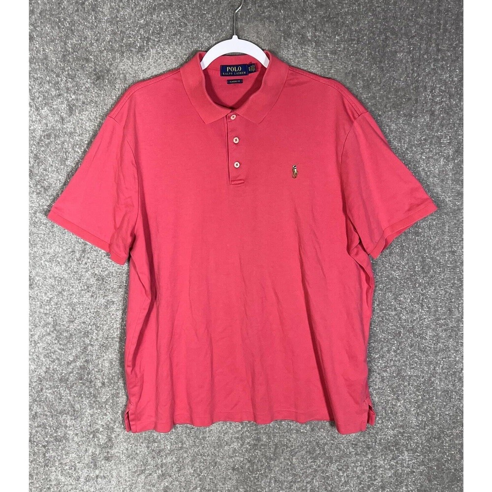 POLO Ralph Lauren Short Sleeve Classic‎ Fit Polo Shirt Mens Size XL Pink Cotton